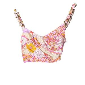 Zara Pink and Orange Ruched Asymmetrical Crop Tank